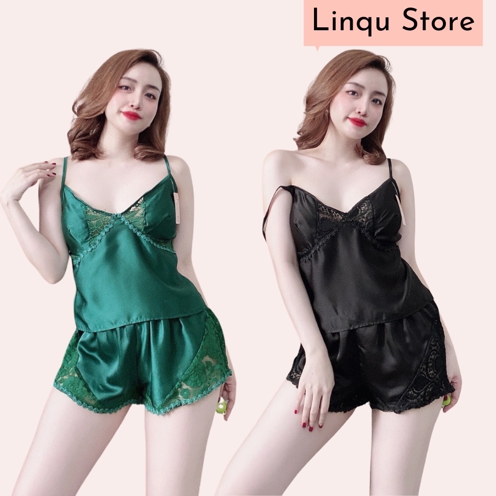 Đồ ngủ sexy nữ bộ ngủ 2 dây phối ren siêu gợi cảm Freesize - Linqu Sleepwear