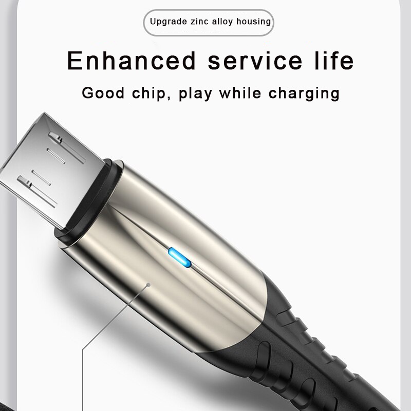 Dây cáp sạc nhanh USB Micro có đèn LED cho Samsung Xiaomi Huawei Oppo