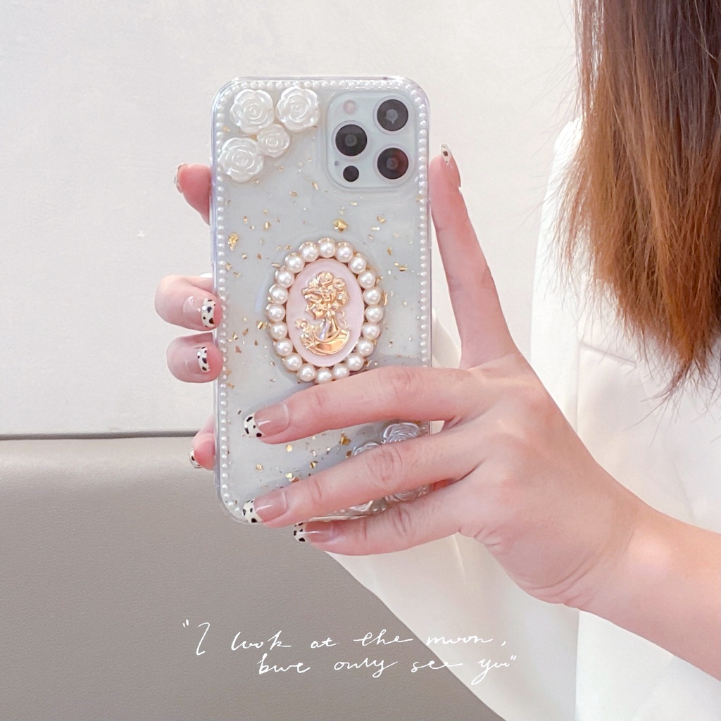 Ốp điện thoại đính ngọc trai giả thích hợp cho iPhone 14 13 pro max 1112 pro max x xr xs max 7 8 plus 8g 7g 7/8+