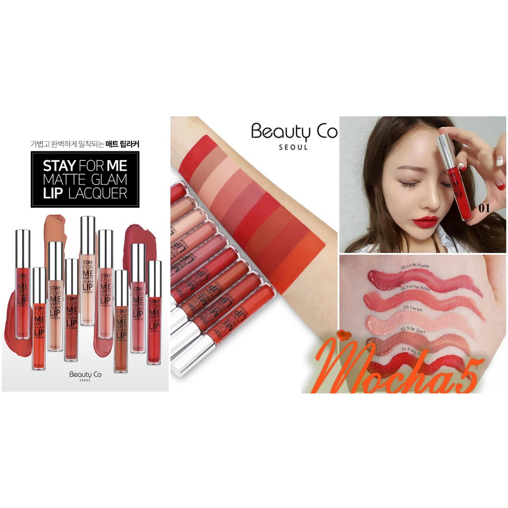 Sỉ son kem BEAUTY CO STAY FOR ME siêu lì, lên chuẩn màu 01 Đỏ Thuần