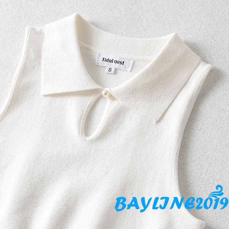 Áo Croptop Dệt Kim Sát Nách Cổ Bẻ Màu Trơn Thời Trang Mùa Hè Cho Nữ