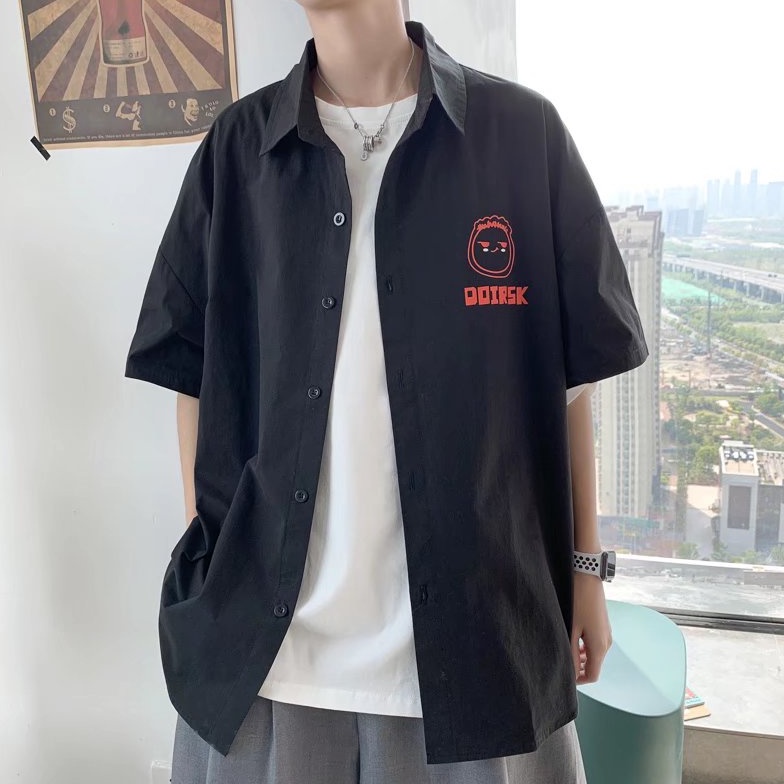 Áo Thun Tay Ngắn Màu Trơn In Họa Tiết Hoạt Hình Phong Cách Nhật Hàn Cho Nam Thời trang phong cách hàn quốc ngắn tay unisex và simple áo thun cổ tròn