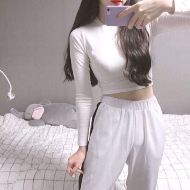 Áo croptop dài tay_áo tập thể thao