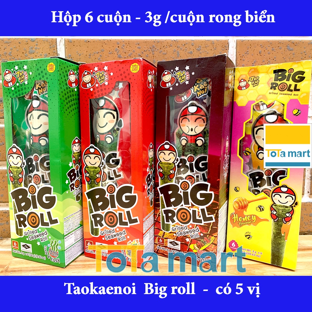 (hsd 2023) (Hộp 6 cuộn) Rong biển ăn liền Cậu Chủ TaoKaeNoi BIG ROLL, 3g/ 1cuộn.