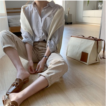 Áo Sơ Mi Tay Dài Kẻ Sọc Thời Trang Hàn Quốc Cho Nữ