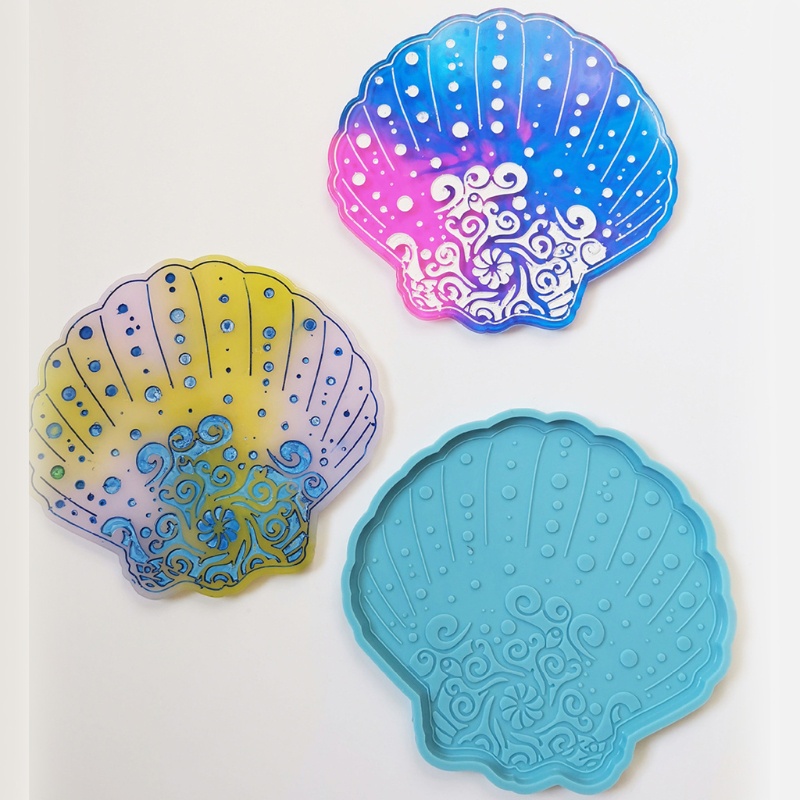 Sa Khuôn Silicon Làm Đế Lót Ly Bằng Resin Hình Vỏ Sò Diy