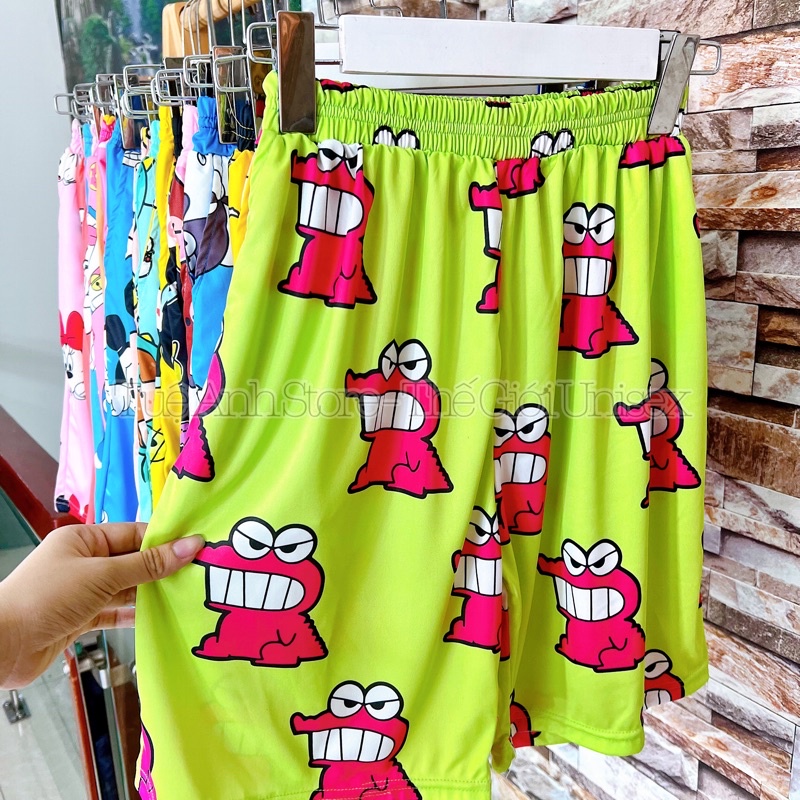 Quần Short Nam Nữ Hoạt Hình Nhiều Hoạ Tiết Freesize Unisex 38-68kg-Quần đùi lững chất thun lạnh TUEANHSTORE