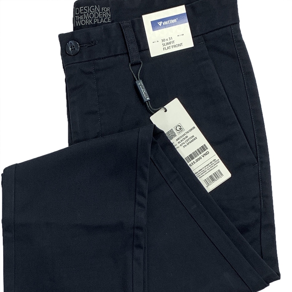 Viettien - Quần kaki dài nam màu đen 8M7524 dáng slim fit ôm dành cho giới trẻ và hơi có tuổi thích mặc body