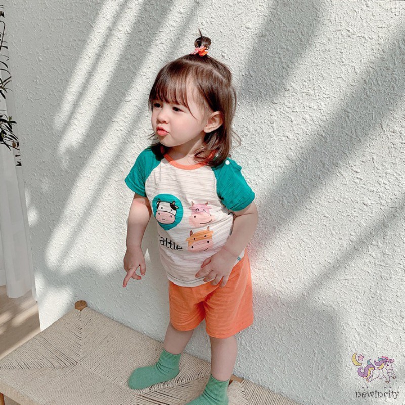 Áo thun tay ngắn in hoạt hình và Quần ngắn thời trang Hàn Quốc phong cách hè dành cho bé