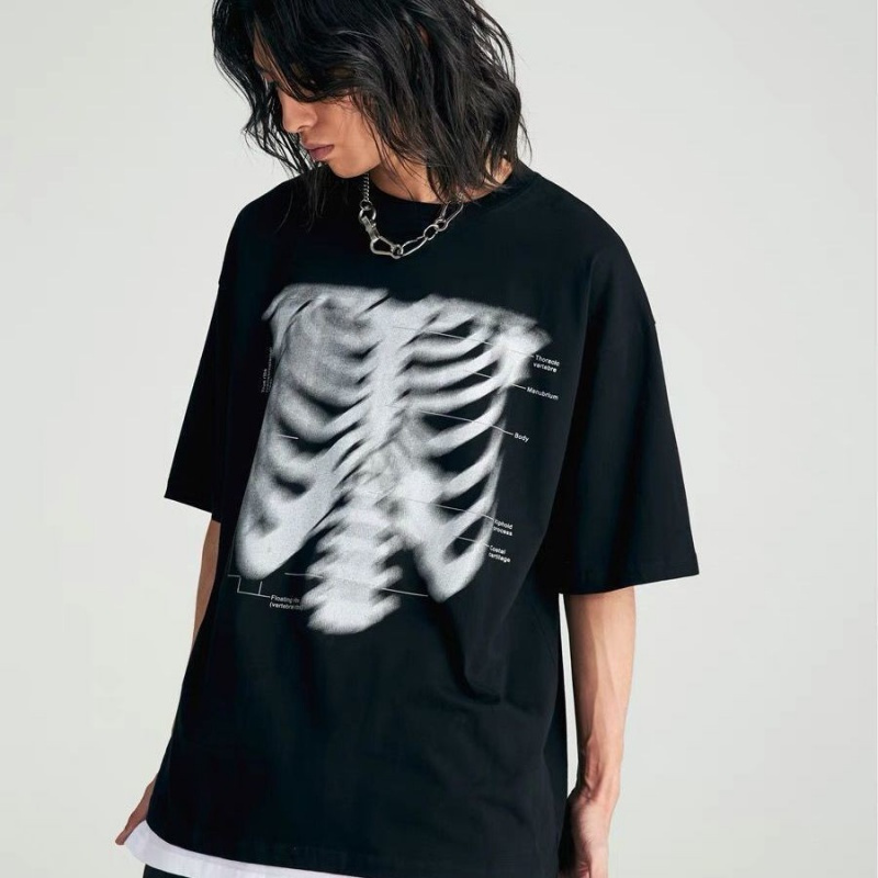 Áo thun tay ngắn cổ tròn dáng rộng in hình xương phong cách hip hop thời trang mùa hè cho nam size S-3XL | BigBuy360 - bigbuy360.vn