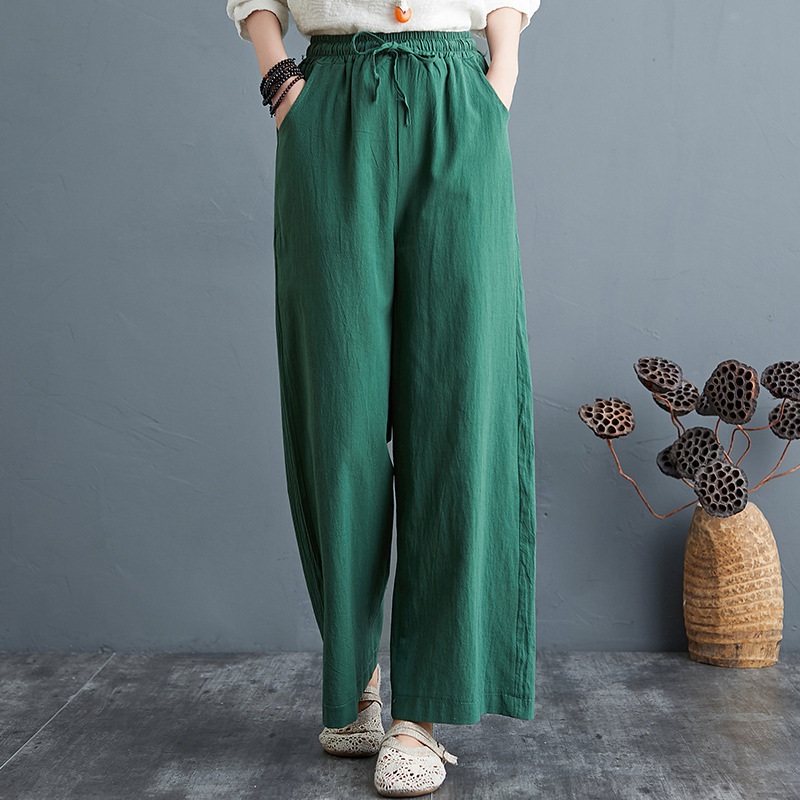 Quần Dài Cotton Linen Ống Rộng Thời Trang 2021 Cho Nữ