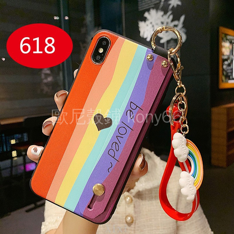 Ốp Điện Thoại Mềm Chống Rơi Họa Tiết Cầu Vồng Có Dây Đeo Cho Oppo Ax5S Ax7 R9S R11S R9 Plus R17 R15 Pro | BigBuy360 - bigbuy360.vn