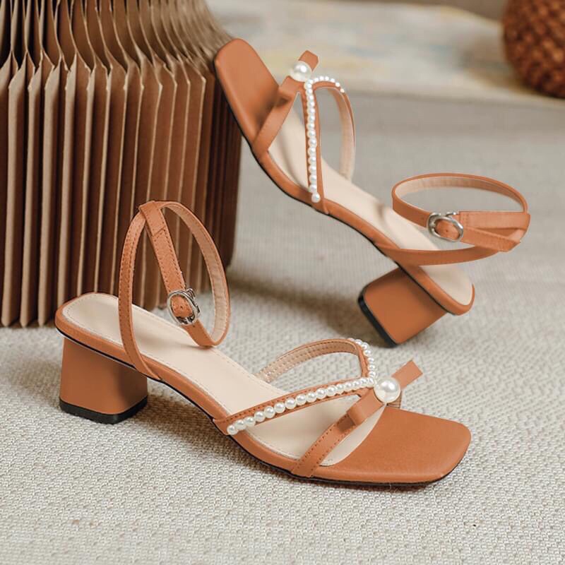 Giày Dily quay đính hạt 5cm đen, nâu