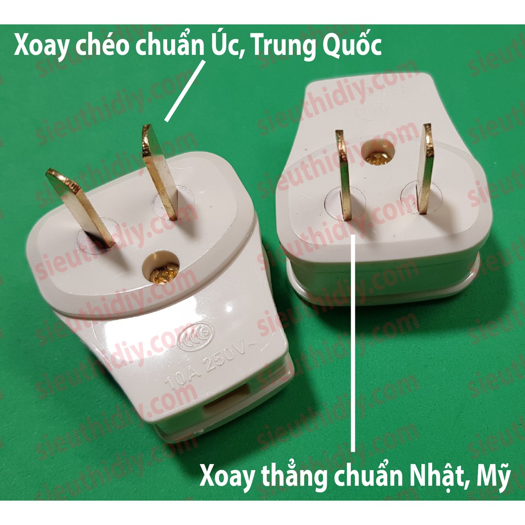 Phích cắm 2 chân dẹt đầu gập 90 độ chân xoay được