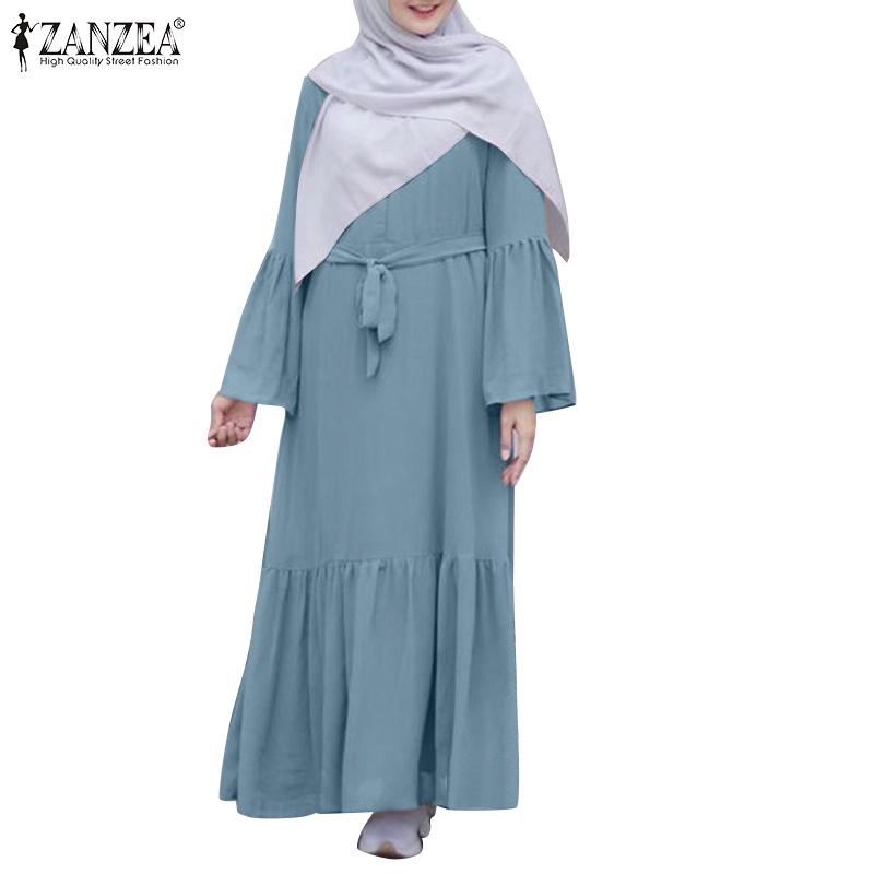 Zanzea Đầm Dài Tay Loe Cổ Tròn Thời Trang Dành Cho Nữ