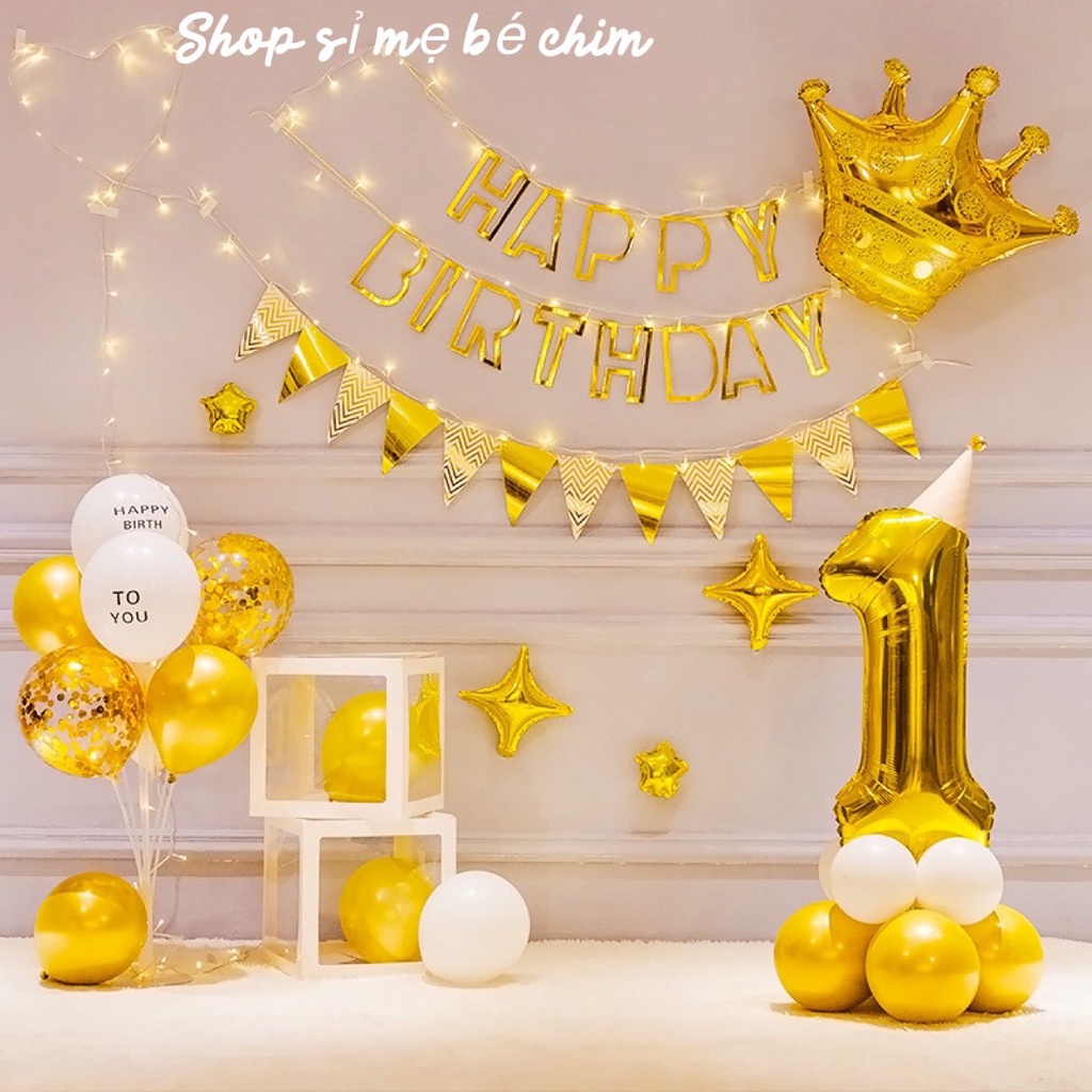 Set bóng bay trang trí sinh nhật Mẫu Mới Sang Trọng Màu Bạc/ Vàng LK056