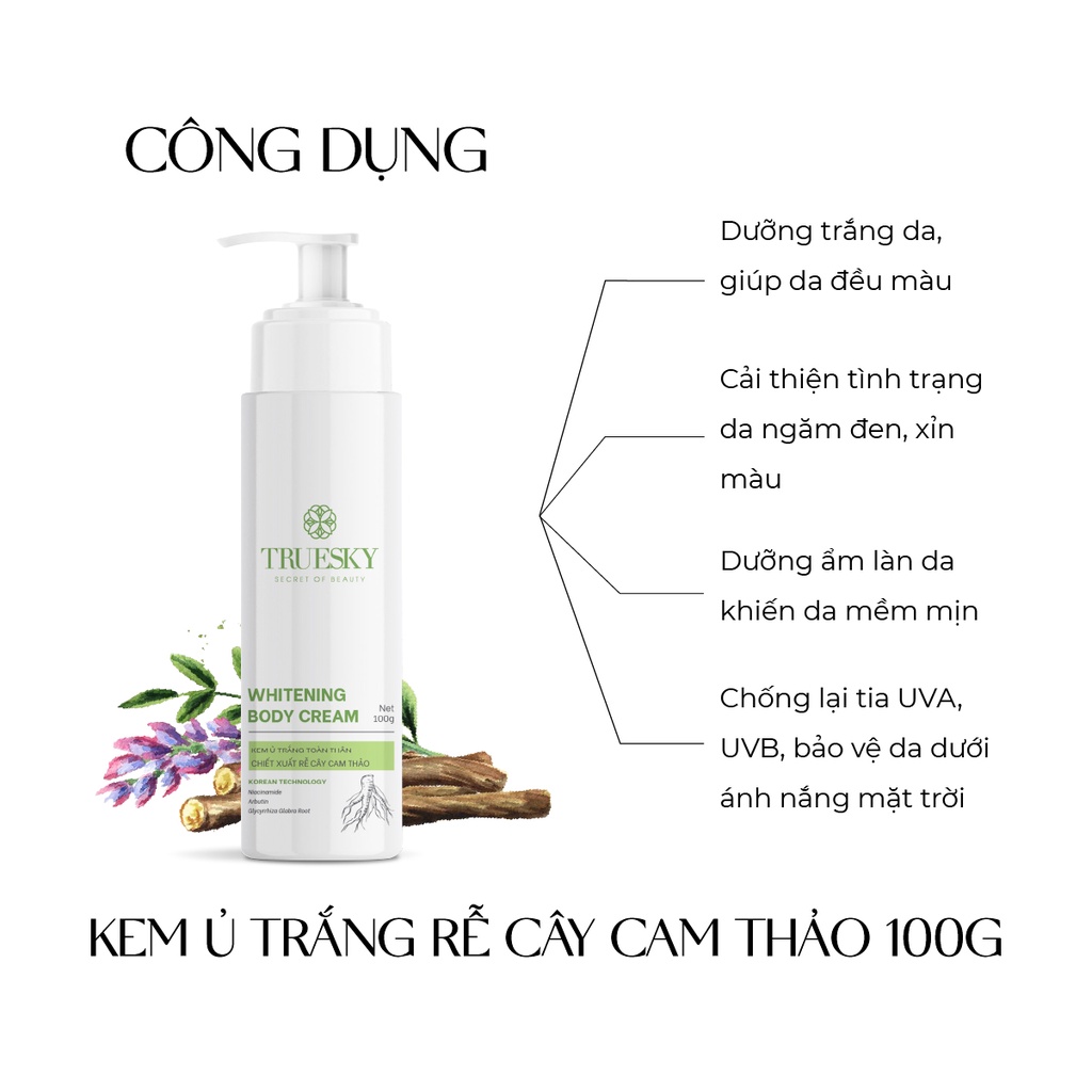 [Mã BMLT35 giảm đến 35K đơn 99K] Kem ủ trắng toàn thân Truesky giúp làm trắng da body cấp tốc 100g Whitening Body Cream