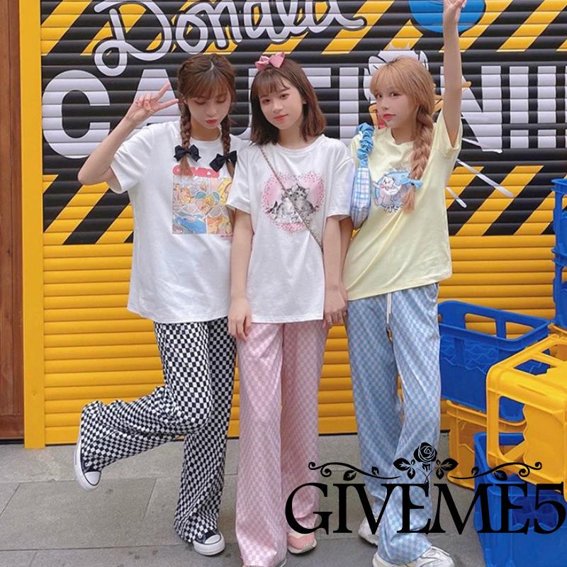 Quần dài ống rộng họa tiết ca rô thời trang dành cho nữ