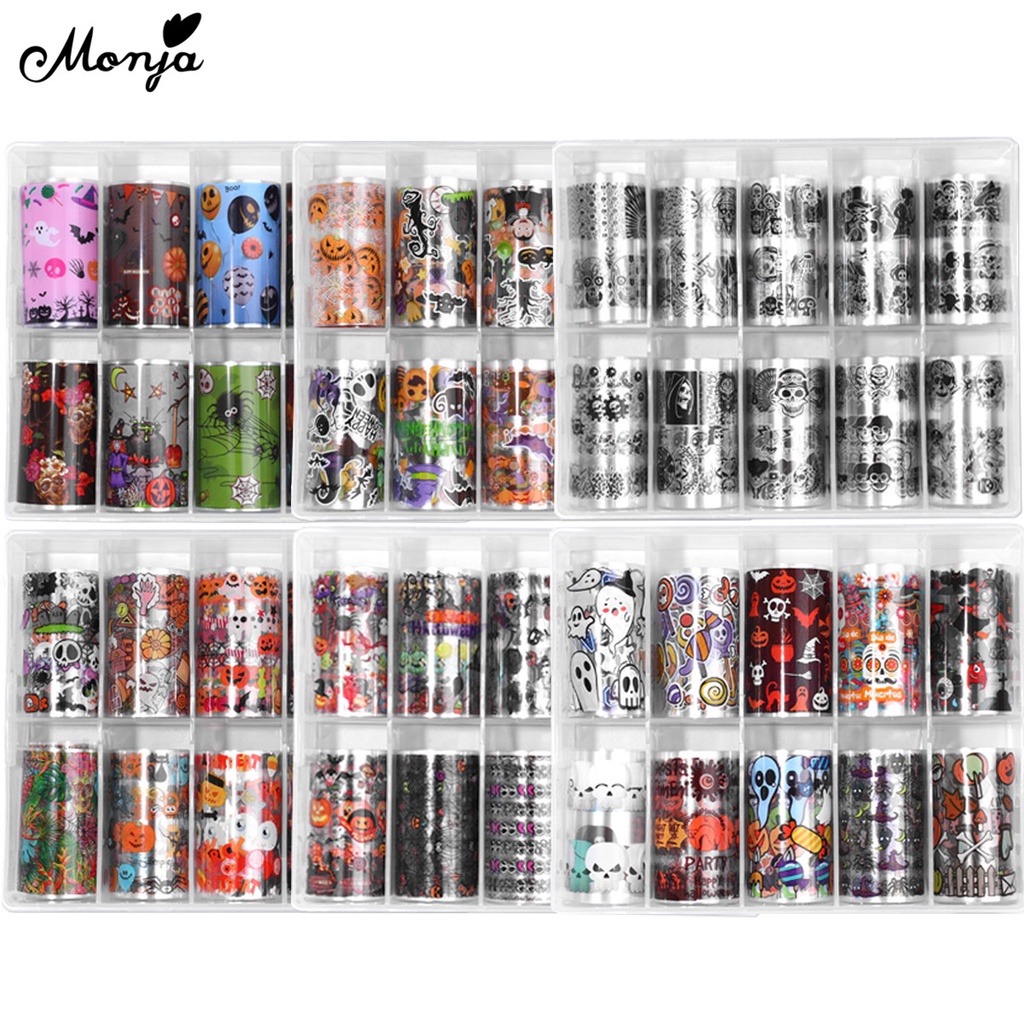 Set 10 cuộn miếng dán trang trí móng tay nghệ thuật MONJA họa tiết chủ đề halloween dạng chuyển độc đáo