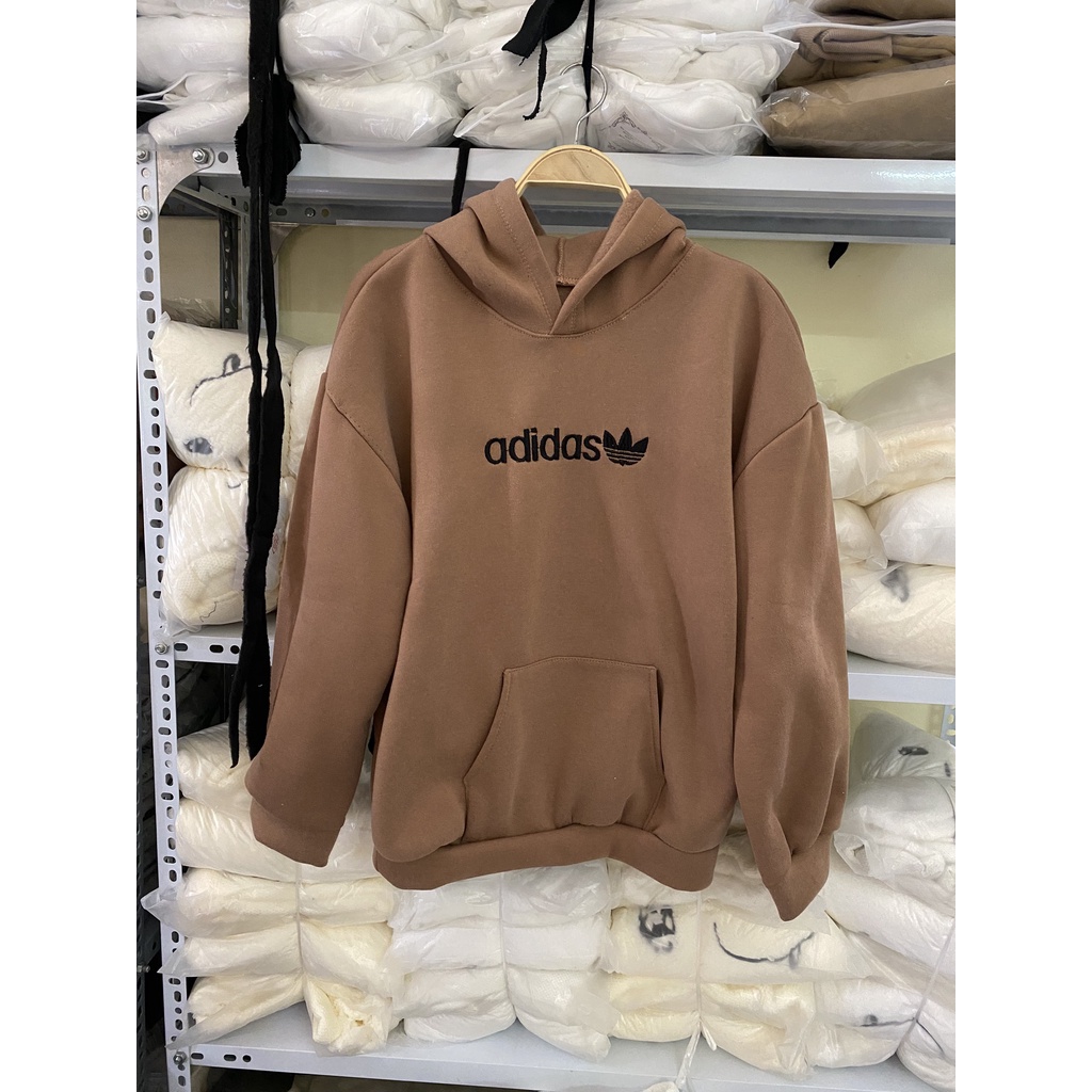 Áo Hoodie Thêu Phối Chữ ADDIDAS Đa Tác Dụng MIX Fom Nam Nữ Nâu Siêu Hot - Trend 2021