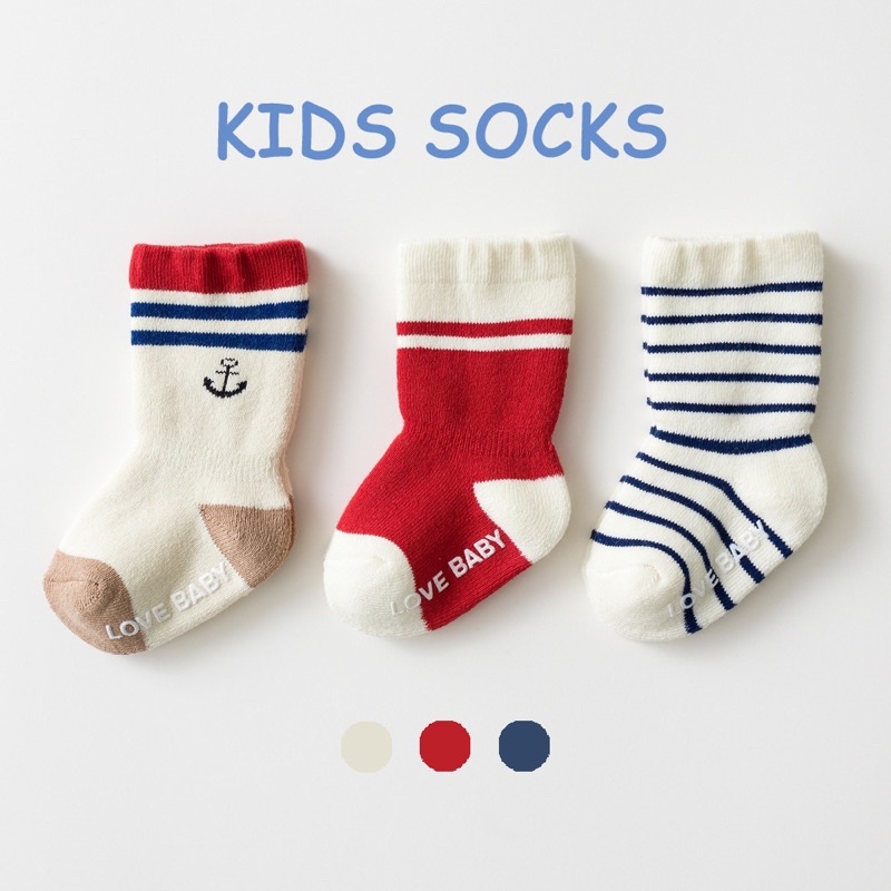 Set 3 đôi tất cotton loại dày chống trơn cho bé trai bé gái