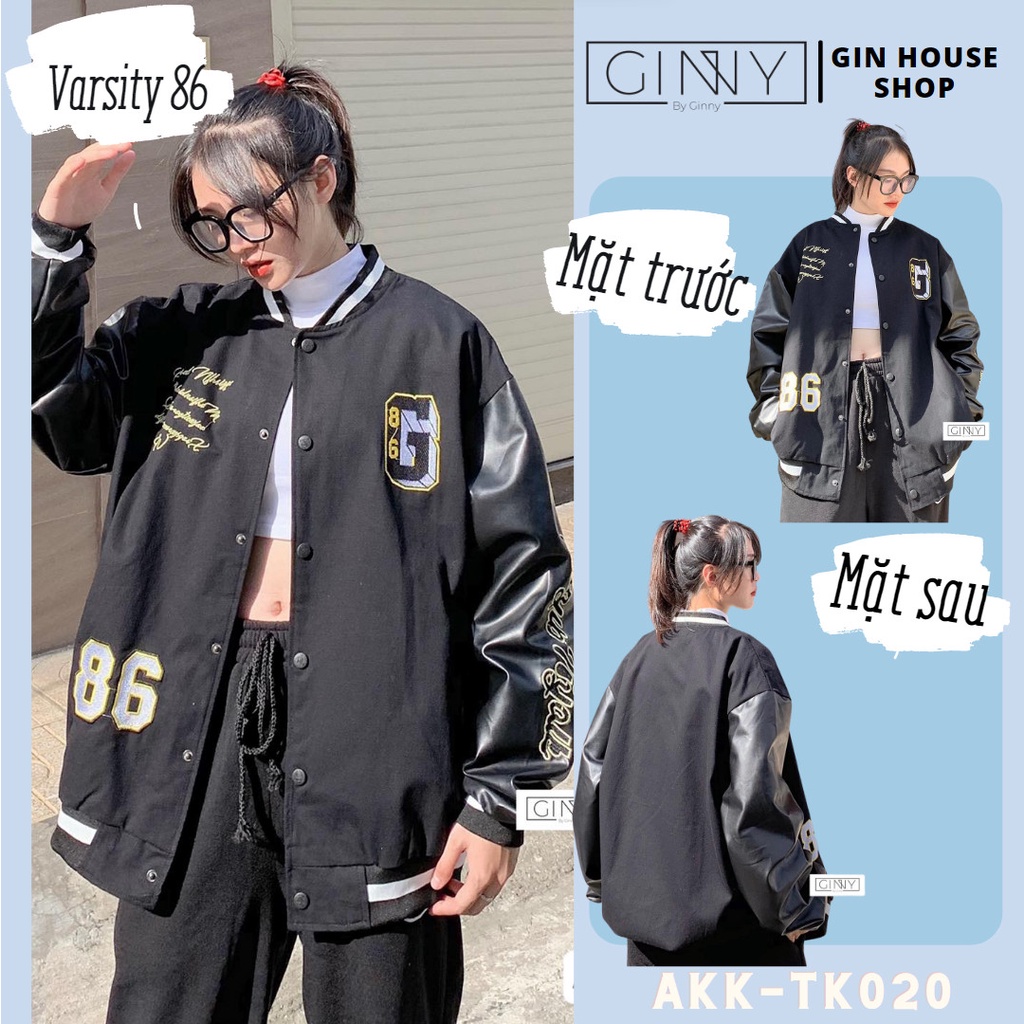 Áo Khoác Kaki Tay Da Varsity 86 Hàng Quảng Châu Ngầu Chất Unisex | Thời Trang Unisex | Sang XỊn | HotTrend |GinHouseShop