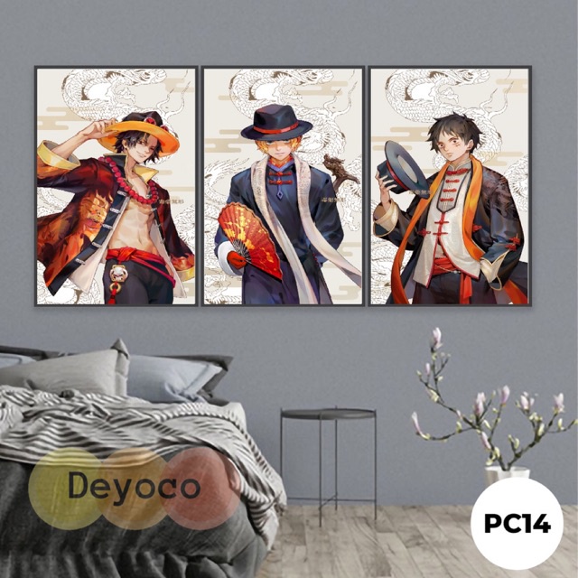 Tranh treo tường one piece, bộ 3 tranh treo trường anime