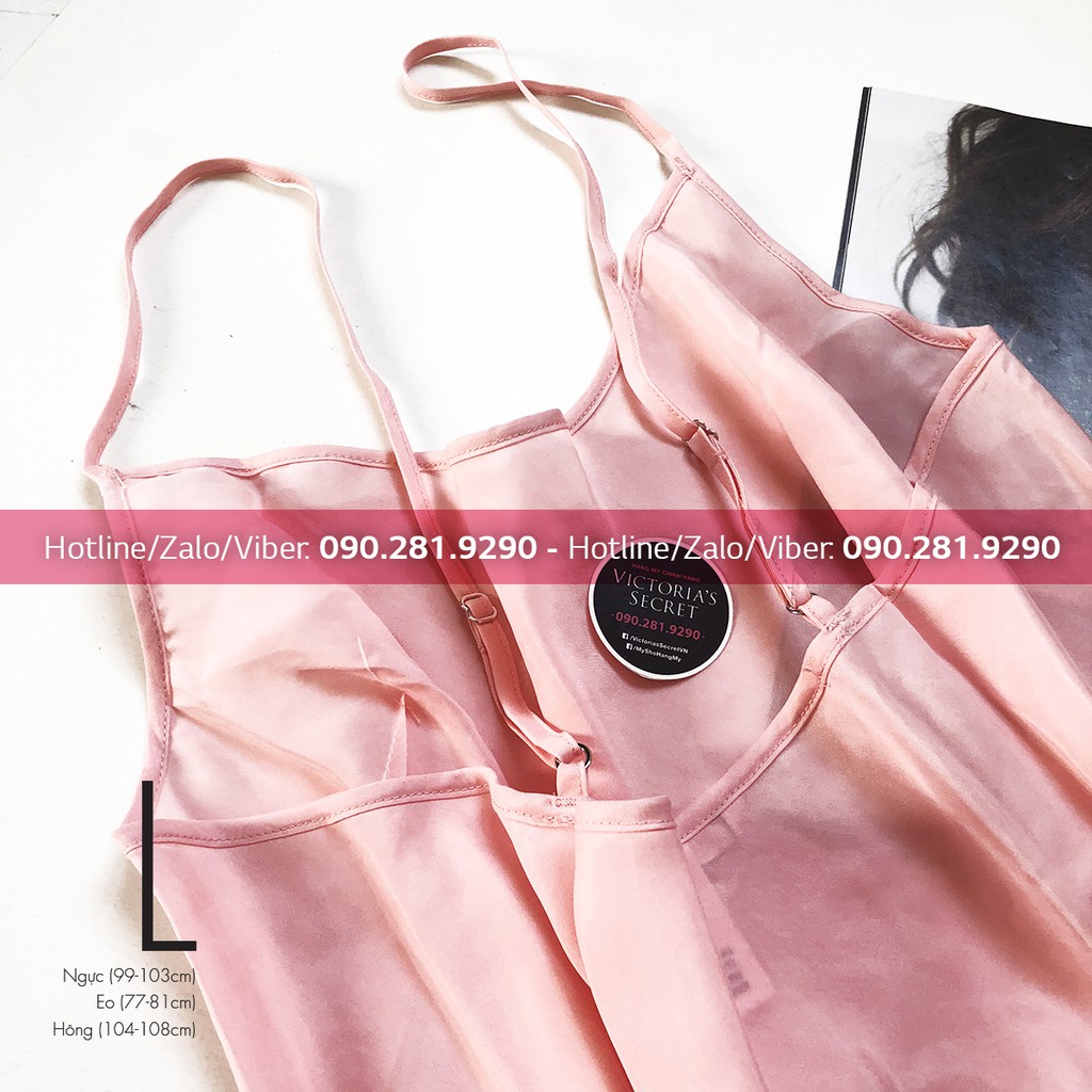 (Sleep Size L) - Váy hồng 2 dây, hở lưng sexy - Cupro Slip Dress, Starlet Pink - Victoria's Secret USA