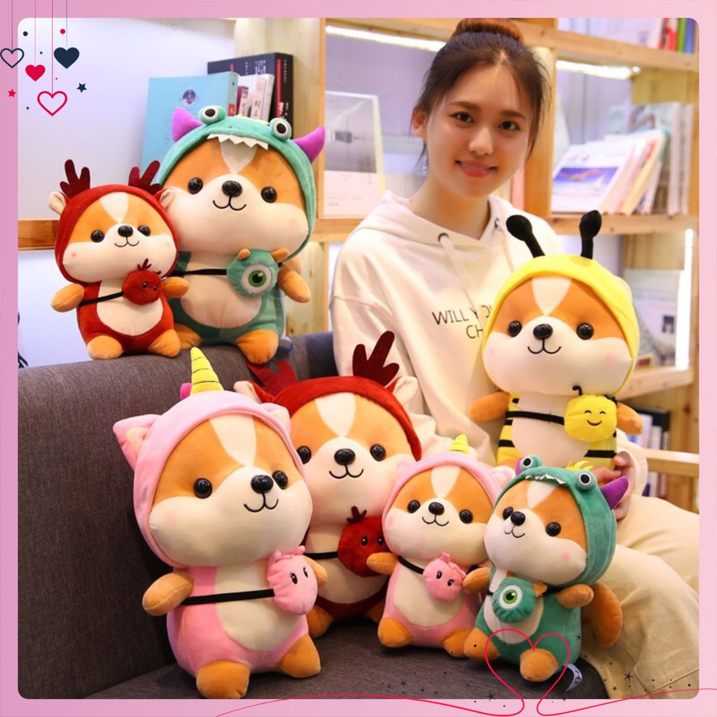 Gấu bông cosplay 💖SALE💖 cho bé dễ thương 25cm cao cấp - Gối ôm, chó bông shiba ngộ nghĩnh, vải co giãn 4 chiều - DC029