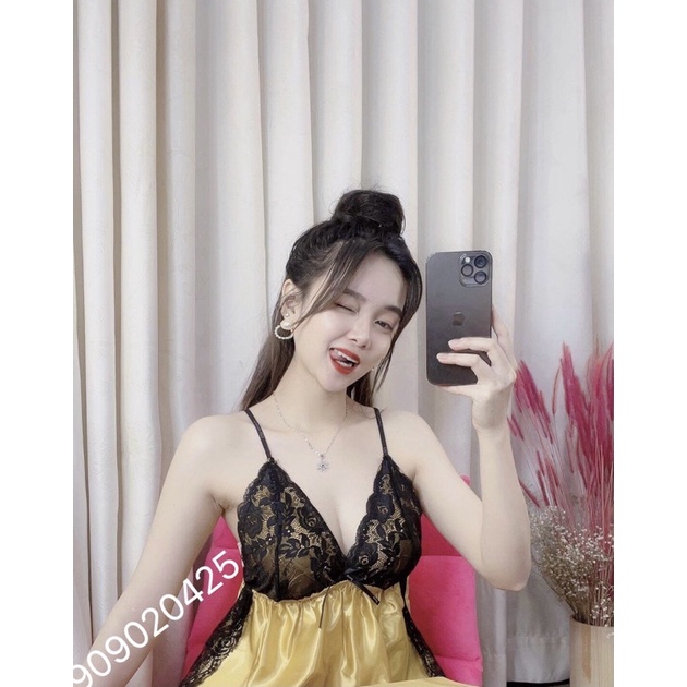 [Có size 70kg] Đồ ngủ sexy nữ 🔥 FREESHIP🔥Đồ ngủ hai dây không mút ngực chất phi hai dây chất mịn quyến rũ, 402