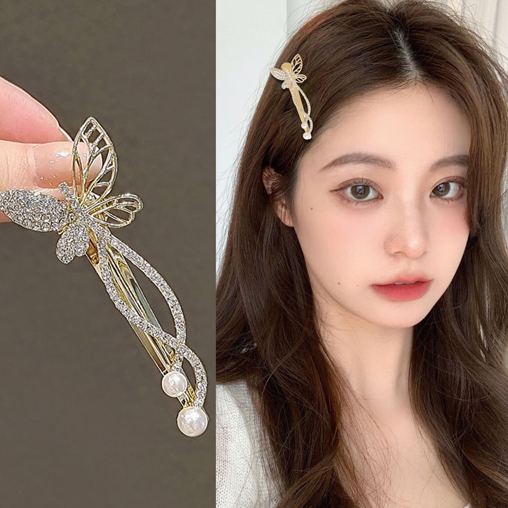 Kẹp tóc hình bướm đính đá ngọc trai nhân tạo thời trang Hàn Quốc hangyu8866