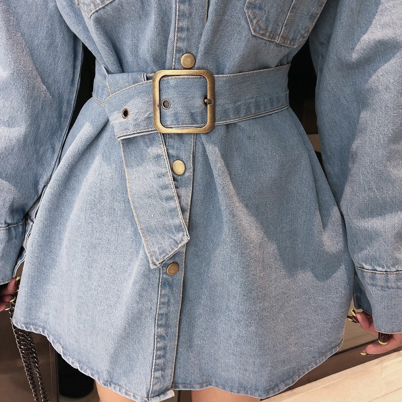 Váy Bò Denim Phong Cách Giấu Quần Kèm Đai Thắt Lưng