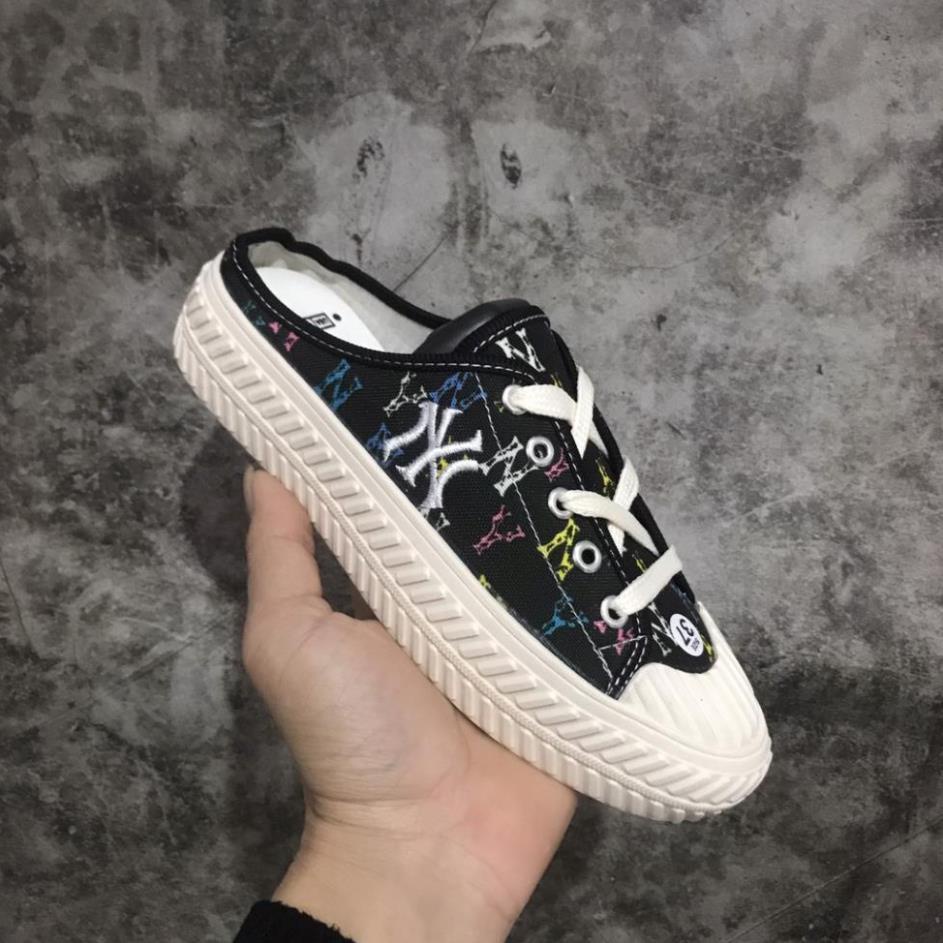 Giày lười Sục MLB ny đạp gót màu Đen hoạ tiết thể thao sneaker Hot Trend [Full box, Full bill]