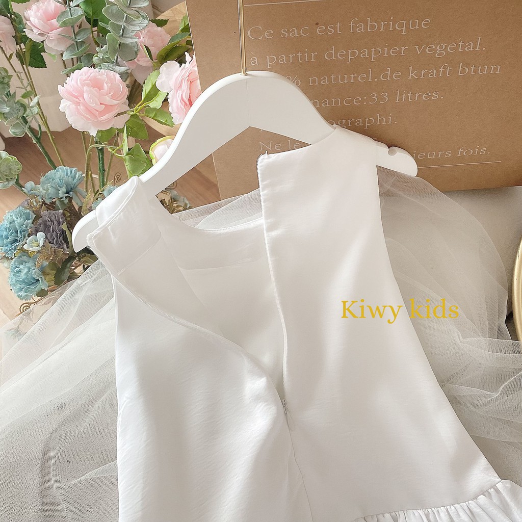 Váy lụa bé gái KIWY KIDS dáng đuôi cá đính nơ sang chảnh Kidsh2101 cho bé từ 1 đến 11 tuổi