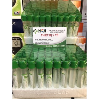 Khay 100 cái Ống nghiệm chống đông sodium Natri Citrat 3.8% có nắp nhựa màu xanh lá cây 5ml