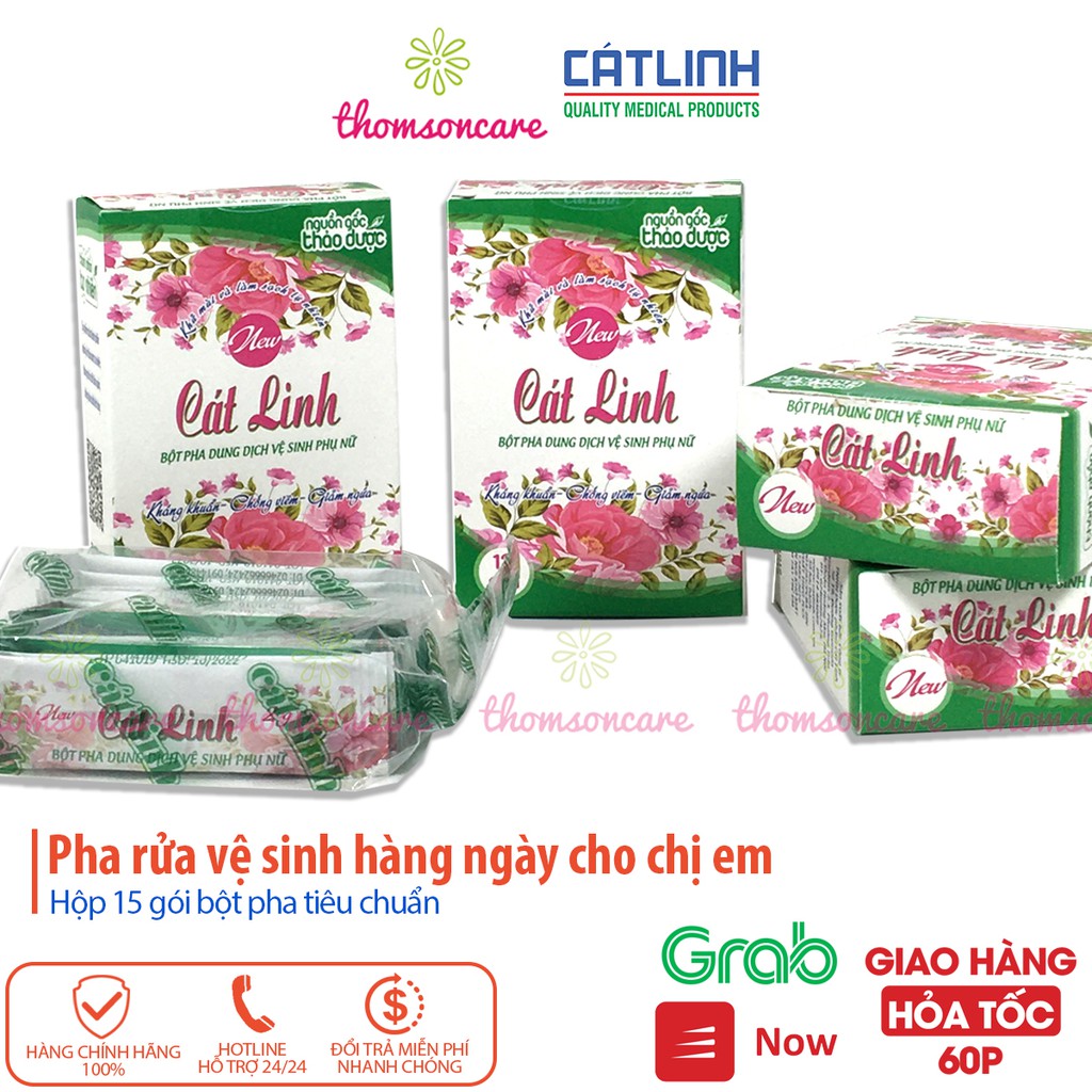 Bột pha dung dịch vệ sinh phụ nữ Cát Linh - Hộp 12 gói - Ngăn ngừa nấm ngứa, khử mùi hôi tự nhiên