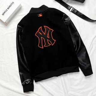 Áo khoác bomber bóng chày N Y viền cam, áo jacket 2 lớp nam nữ unisex ,MSW Town