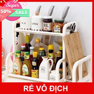 Kệ gia vị 2 tầng chữ h có chỗ để thớt
