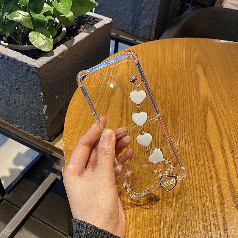 Bao Da Điện Thoại Nắp Gập Chống Rơi Có Chuỗi Đeo Tay Hình Trái Tim Bằng Kim Loại Cho samsung galaxy z flip 4g 5g 3 flip3 Ốp