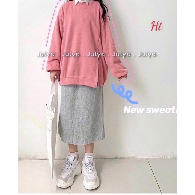Áo nỉ dài tay xẻ tà lệch bên Ht