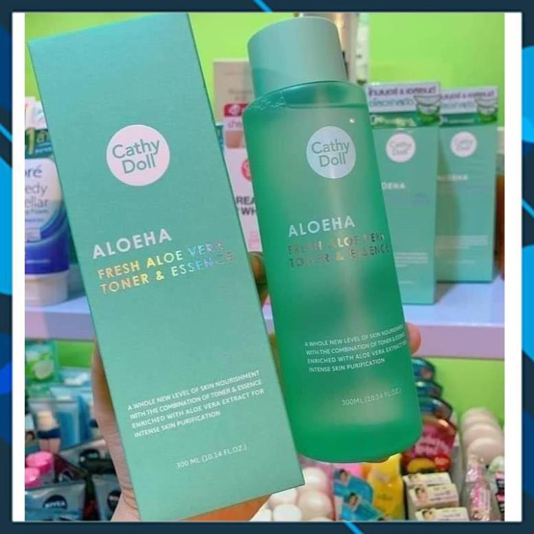 Nước hoa hồng lô hội tươi Cathy Doll AloeHa Fresh Aloe Vera Toner & Essence 300ml cân bằng và cấp ẩm cho da