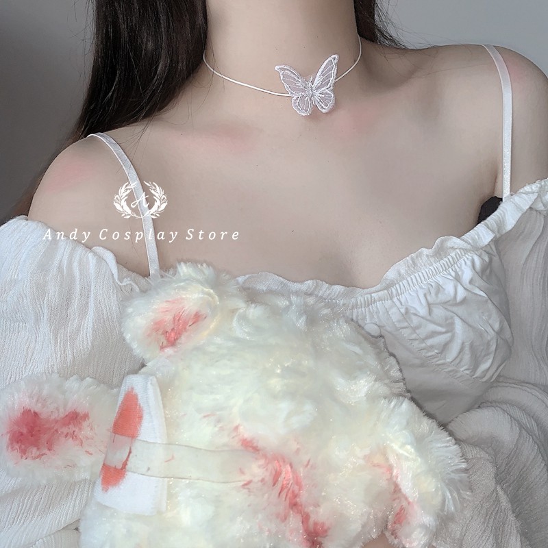 Vòng cổ choker dây mảnh bướm ren