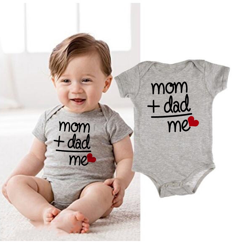 ✨ Kích thước nhỏ hơn thông thường✨Mẹ + Bố = Tôi In Hình Ngộ nghĩnh Sơ Sinh Rompers Tay Ngắn Tổng Thể Cho Bé Body