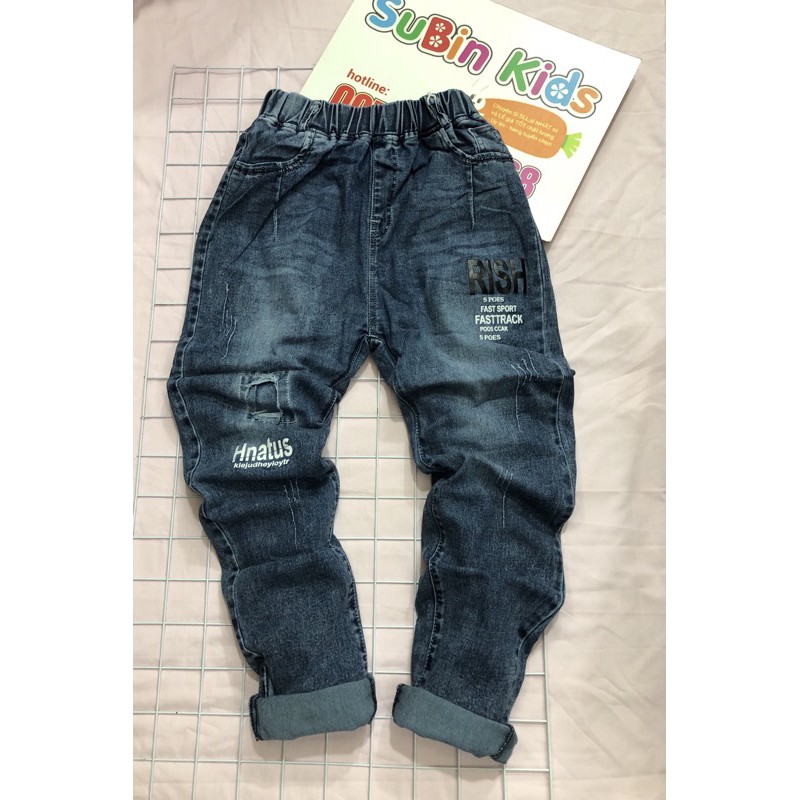 (ảnh thật) Quần bò bé trai SB9002 sz 45-60kg Quần jeans trẻ em rách vá chất lừ (hàng có sẵn, giao hỏa tốc)