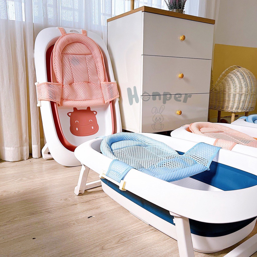 Chậu tắm gấp gọn cao cấp Honper chính hãng kèm lưới tắm và cảm biến nhiệt an toàn cho bé