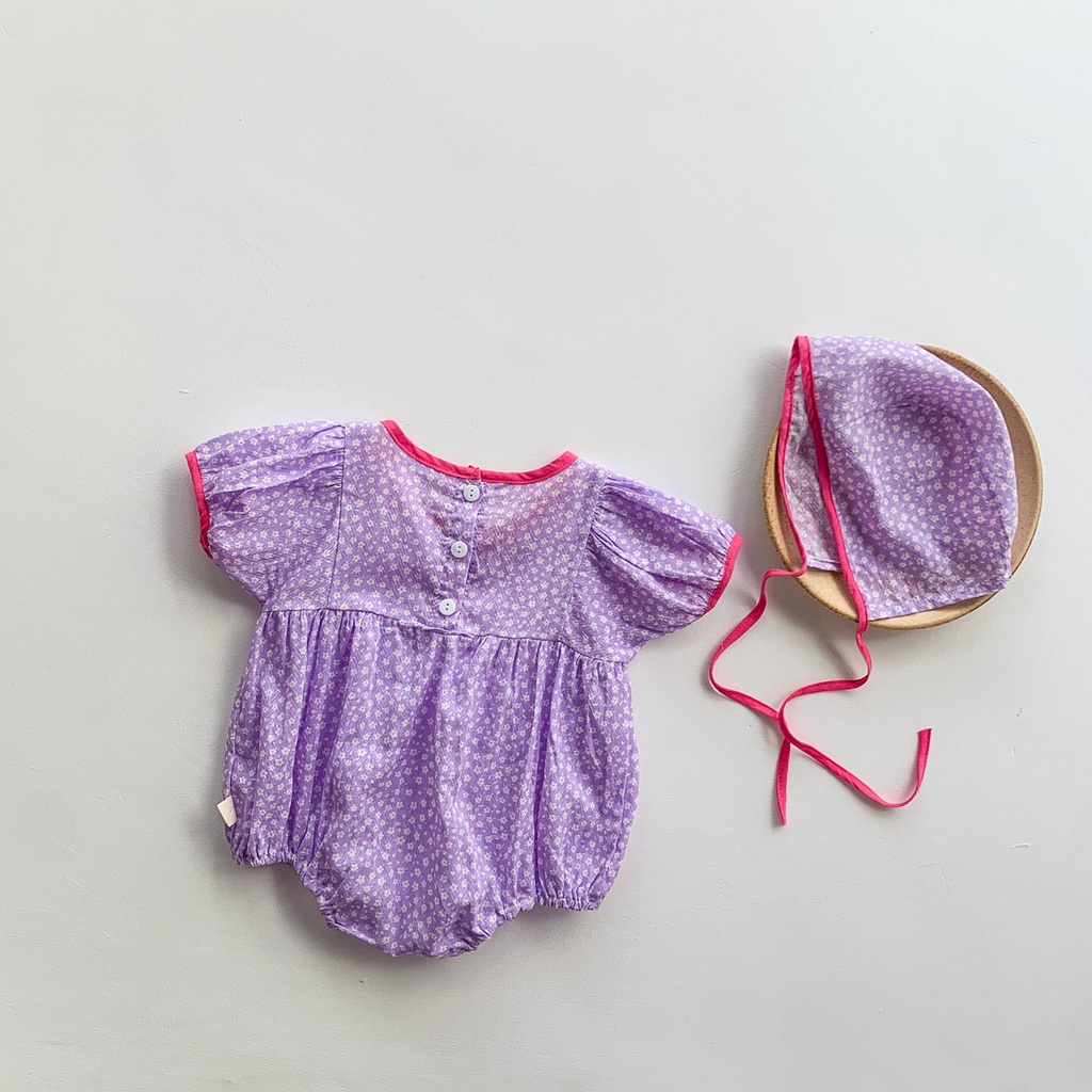 Set đồ liền thân tay ngắn có mũ đội chấm bi thời trang cho bé gái