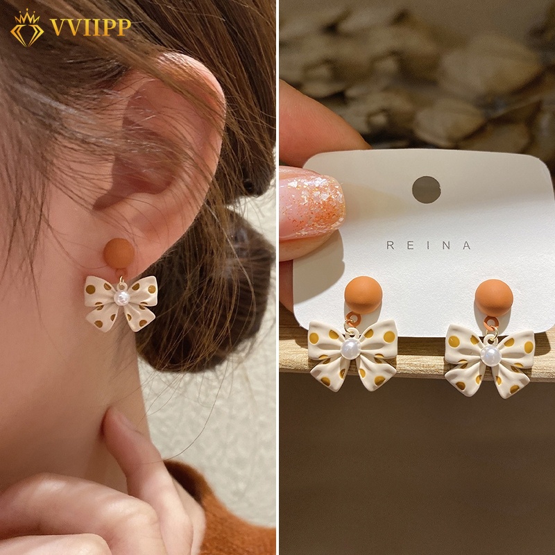 Khuyên tai hình nơ đính ngọc trai thời trang Hàn Quốc thanh lịch