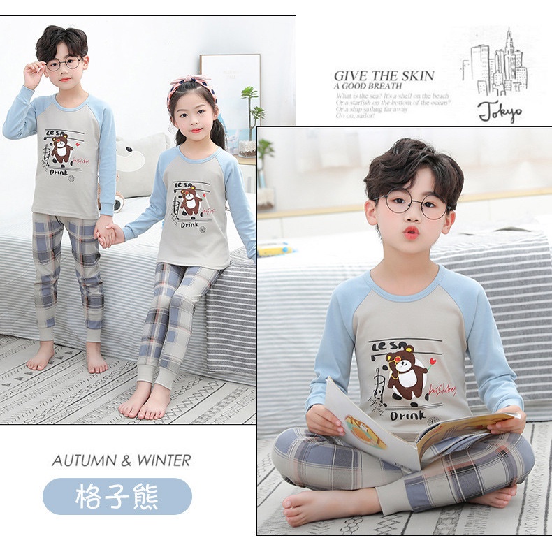Bộ Đồ Ngủ Tay Dài Chất Liệu Cotton 100-160cm Thời Trang Xuân Thu Cho Bé