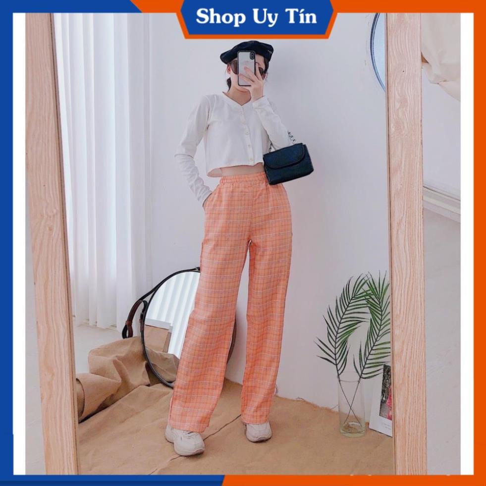 Quần Kẻ Sọc Caro Kẻ Nữ Ống Rộng Lưng Cao Quần Baggy Unisex Dáng Suông Form Dài Cạp Chun Đi Học Đẹp  QD003 | WebRaoVat - webraovat.net.vn