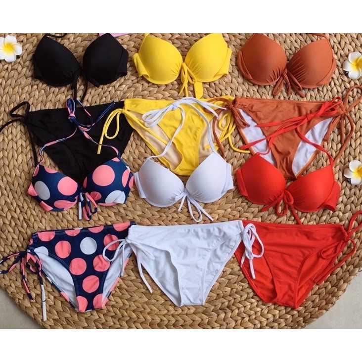 Bikini 2 Mảnh Nơ Ngực Cột Lưng Nhiều Màu, Đồ Bơi Tam Giác Gọng Mút Dày Gợi Cảm [Ảnh Chụp Thật] - OS021